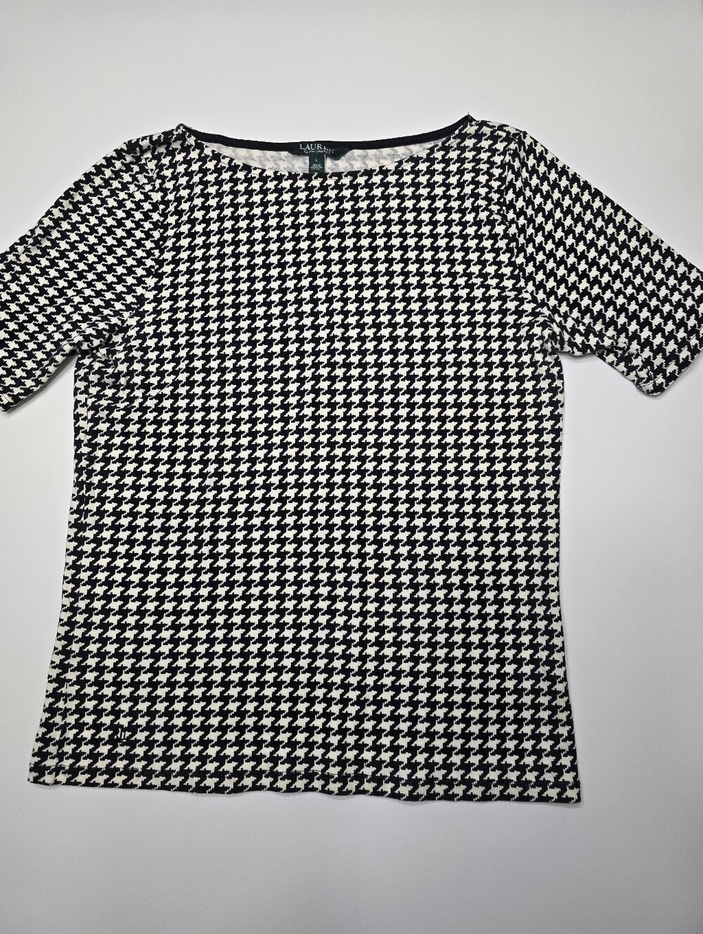 LAUREN Ralph Lauren Black and White Houndstooth Short Sleeve Top